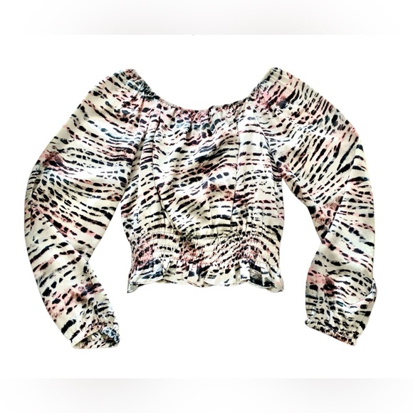 Naked Zebra pattern long sleeves top off should/ on shoulders satin size small - Picture 1 of 2